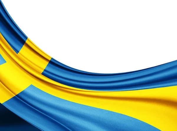 Zweden Vlag Van Zijde Met Kopie Ruimte Voor Tekst Afbeeldingen — Stockfoto