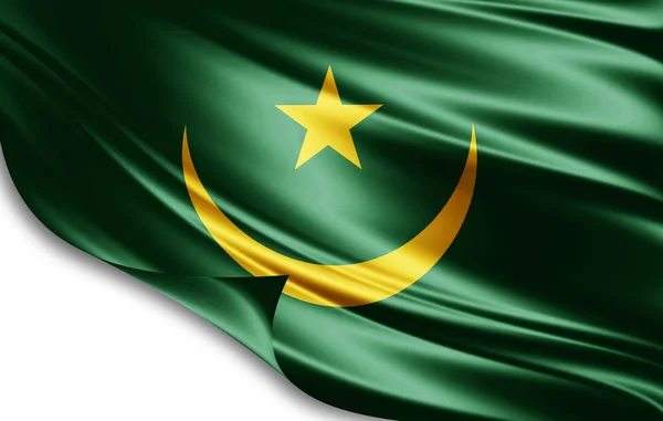 Mauritania Flag Silk Copy Space Your Text Images White Background — Stock Photo, Image