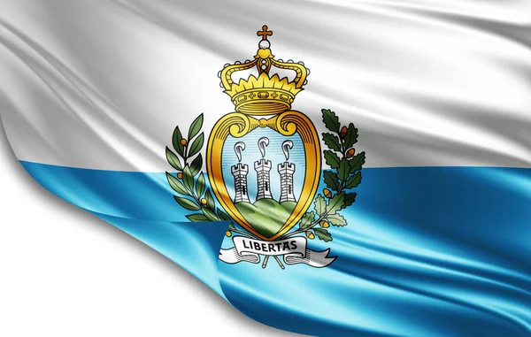 San Marino Flagge Aus Seide Mit Kopierraum Für Ihren Text — Stockfoto