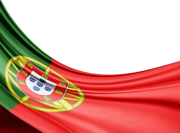 テキストまたは画像 白い背景のコピー スペースとシルクのポルトガルの国旗 — ストック写真