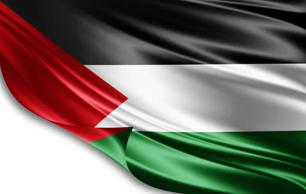 Παλαιστίνης Σημαίας Από Μετάξι Αντίγραφο Χώρο Για Κείμενο Εικόνες Λευκό — Φωτογραφία Αρχείου