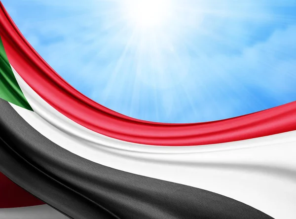 Прапор Судану Шовку Копію Простору Вашого Тексту Або Зображення Небо — стокове фото