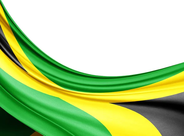 Bandiera Giamaicana Seta Con Spazio Copiare Testo Immagini Sfondo Bianco — Foto Stock