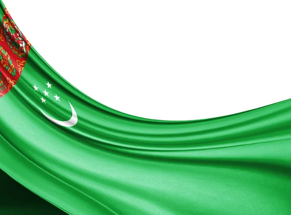 Vlajka Turkmenistánu Hedvábí Kopií Prostor Pro Text Nebo Obrázky Bílé — Stock fotografie