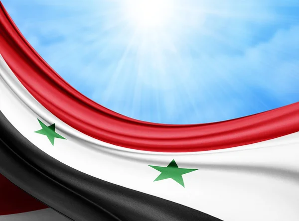 Syria Flag Silk Copy Space Your Text Images Sky Background — Stock Photo, Image