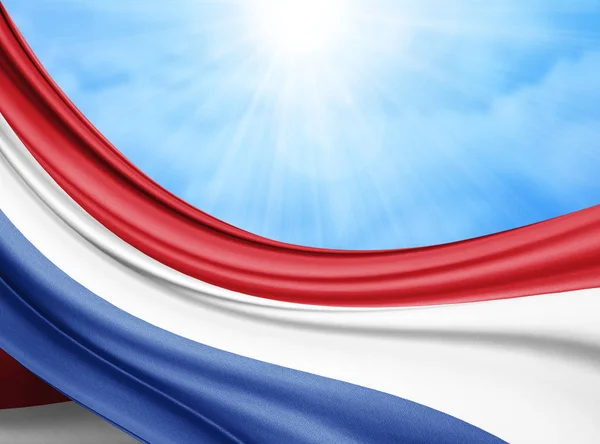 Прапор Нідерландів Шовку Копію Простору Вашого Тексту Або Зображення Небо — стокове фото
