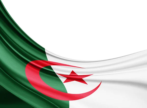 テキストまたは画像 白い背景のコピー スペースとシルクのアルジェリアの国旗 — ストック写真