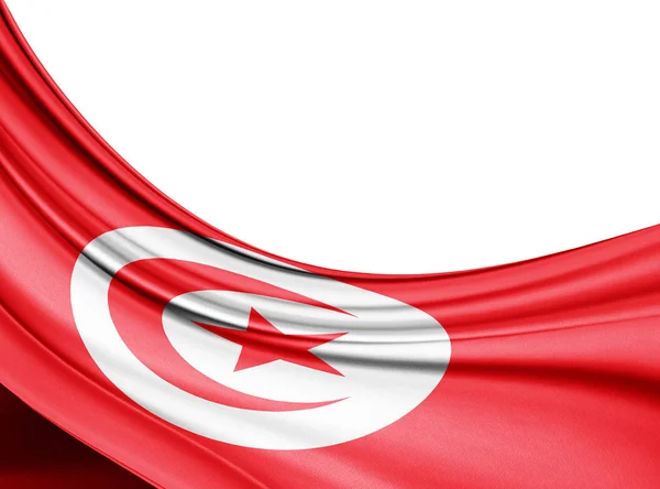 Flaga Tunezji Jedwabiu Kopia Przestrzeń Dla Tekstu Lub Obrazów Białe — Zdjęcie stockowe
