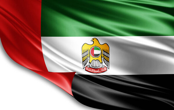 united arab emirates  flag of silk with copy space for your text or images,  white background 
