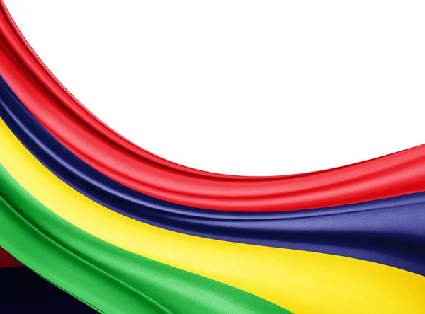 Mauritius Flag Silk Copy Space Your Text Images White Background — Stock Photo, Image