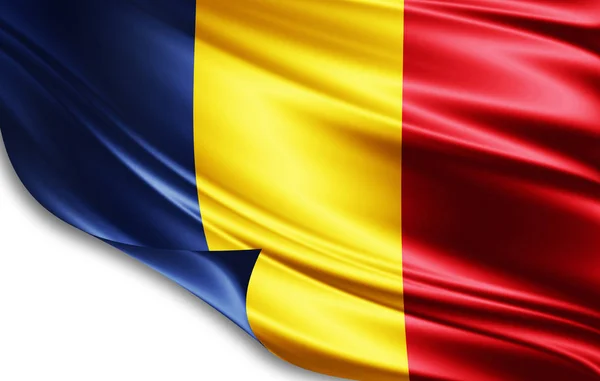 Romania Bandiera Seta Con Spazio Copiare Testo Immagini Sfondo Bianco — Foto Stock
