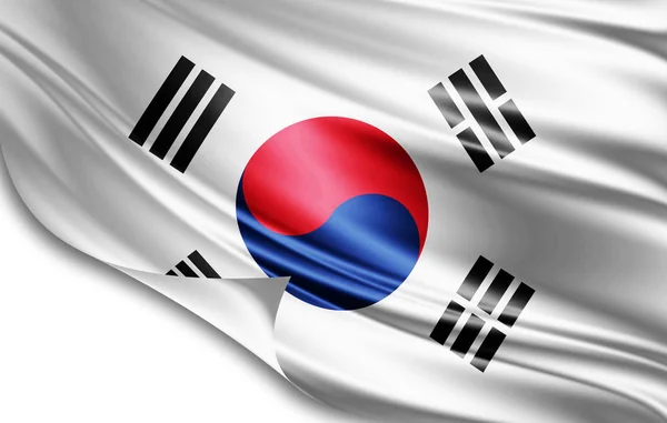 Südkoreanische Seidenfahne Mit Kopierplatz Für Text Oder Bilder Weißer Hintergrund — Stockfoto