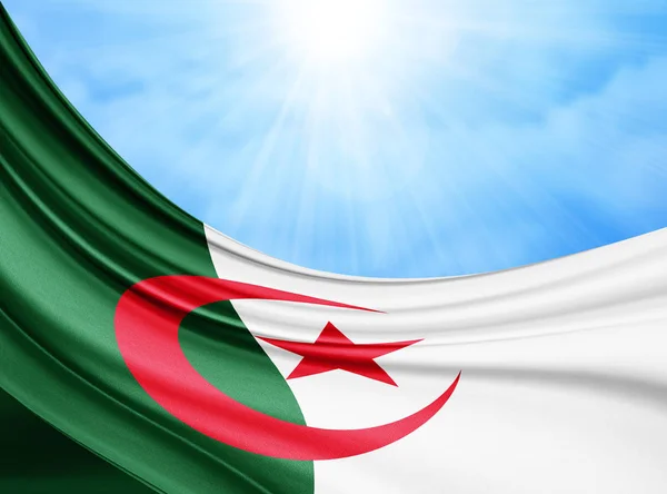 Algeriaflag Van Zijde Met Kopie Ruimte Voor Tekst Afbeeldingen Hemel — Stockfoto