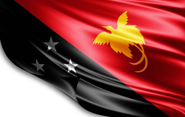 New Guinea Flag Silk Copy Space Your Text Images White — Stock Photo, Image