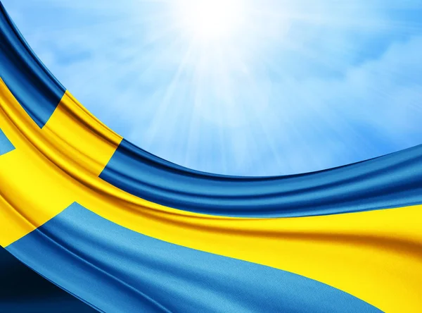 Zweden Vlag Van Zijde Met Kopie Ruimte Voor Tekst Afbeeldingen — Stockfoto