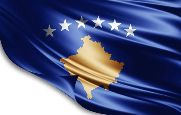 Flaga Kosowa Jedwabiu Kopia Przestrzeń Dla Tekstu Lub Obrazów Białe — Zdjęcie stockowe