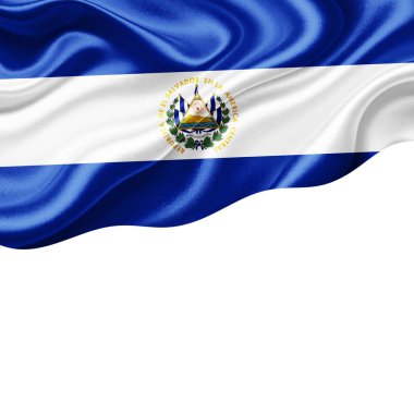 Metnin veya resimlerin için telif alanı ve beyaz arkaplan-3 boyutlu illüstrasyonla El Salvador ipek bayrağı
