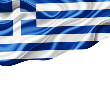 Metnin veya resimlerin için telif alanı ve beyaz arkaplan-3 boyutlu illüstrasyonla Yunanistan ipek bayrağı