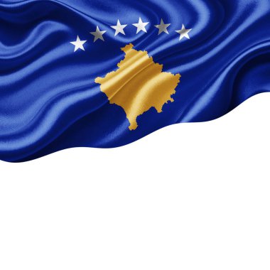 Metnin veya resimlerin için telif alanına sahip Kosova ipek bayrağı ve beyaz arkaplan-3 boyutlu illüstrasyon