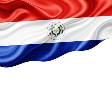 Metin veya resimleriniz için telif alanı olan Paraguay ipek bayrağı ve beyaz arkaplan - 3D illüstrasyon