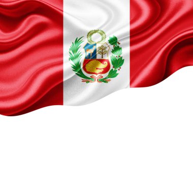 Metnin veya resimlerin için telif alanı ve beyaz arkaplan 3D illüstrasyonlu Peru ipek bayrağı.