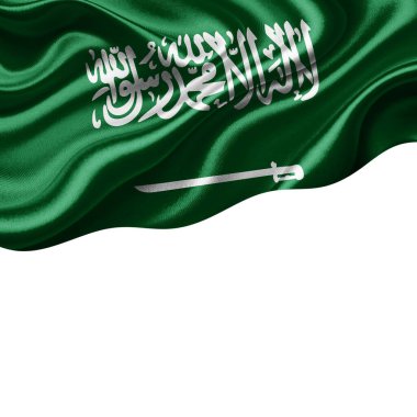Metnin veya resimlerin için telif alanı ve beyaz arkaplan-3 boyutlu resimle Suudi Arabistan ipek bayrağı