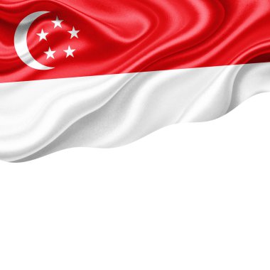 Metin veya resimleriniz için telif alanı ve beyaz arkaplan 3D illüstrasyonlu Singapur ipek bayrağı