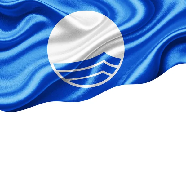 Kék Zászló Selyem Másolási Hely Szöveg Vagy Képek Fehér Háttér — Stock Fotó