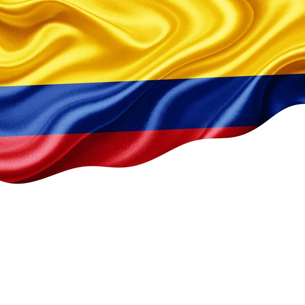 哥伦比亚的丝绸国旗 带有文字或图像的版权空间和白色背景 3D插图 — 图库照片