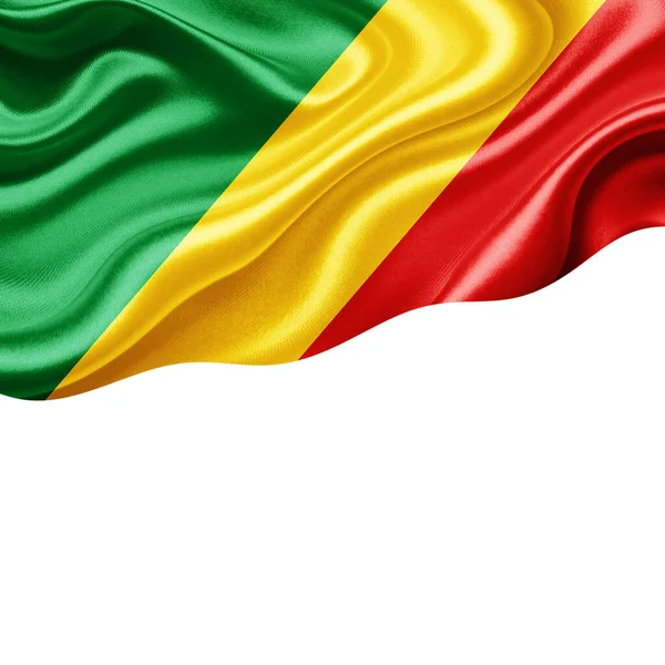 Флаг Республики Конго Шелка Копирайтом Текста Изображений Белой Фоновой Иллюстрацией — стоковое фото