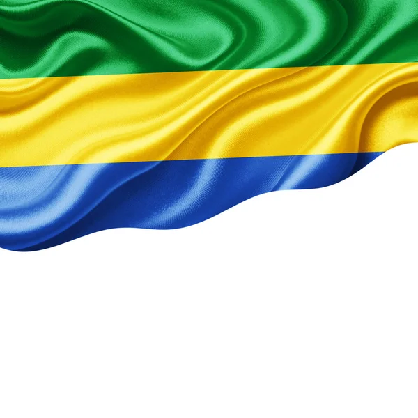 Gabon Vlag Van Zijde Met Copyspace Voor Tekst Afbeeldingen Witte — Stockfoto