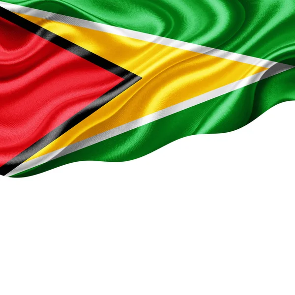 Guyana Zászló Selyem Másolási Hely Szöveg Vagy Képek Fehér Háttér — Stock Fotó