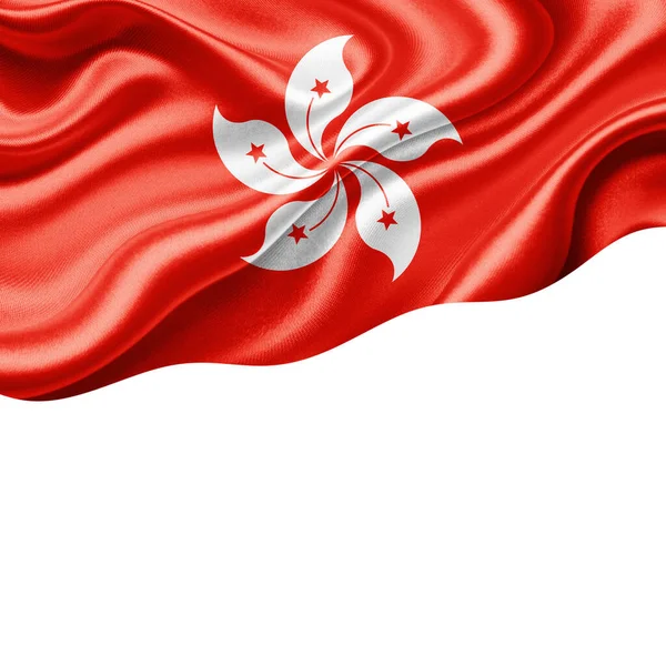 Hong Kong flag of silk with copyspace for your text or images and white background-3D illustration