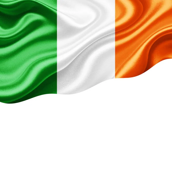 Ирландский Флаг Шелка Копирайтом Текста Изображений Белой Фоновой Иллюстрацией — стоковое фото