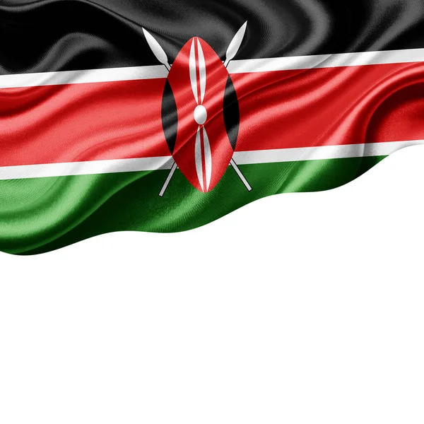 肯尼亚的丝绸国旗 带有文字或图像的版权空间和白色背景 3D插图 — 图库照片