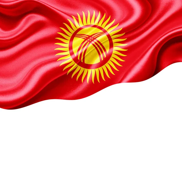 Kirgizië Vlag Van Zijde Met Copyspace Voor Tekst Afbeeldingen Witte — Stockfoto