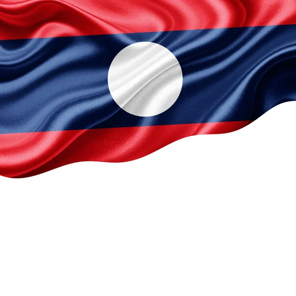 Laos Vlag Van Zijde Met Copyspace Voor Tekst Afbeeldingen Witte — Stockfoto