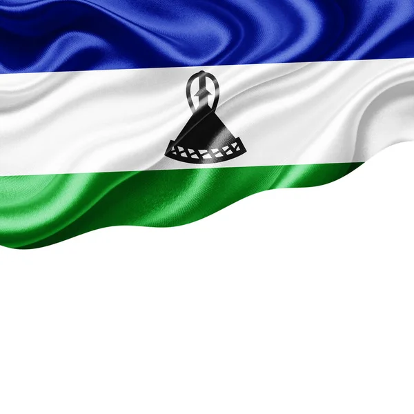 Bandiera Lesotho Seta Con Copyspace Tuo Testo Immagini Sfondo Bianco — Foto Stock