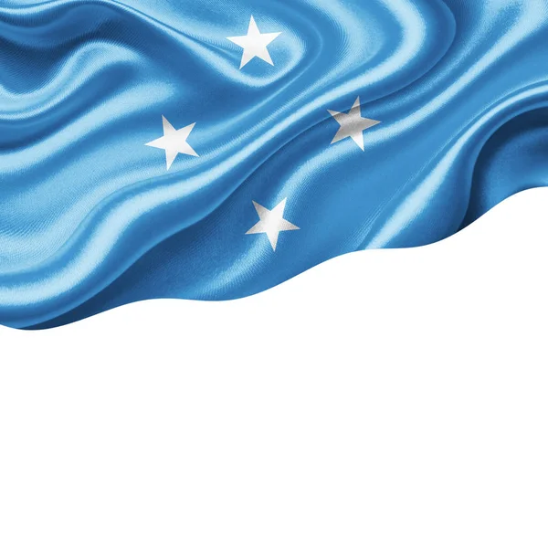 Флаг Микронезии Шелка Копирайтом Текста Изображений Белой Фоновой Иллюстрацией — стоковое фото