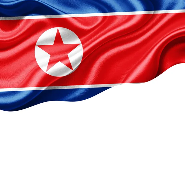Flaga Korei Północnej Jedwabiu Copyspace Dla Tekstu Lub Obrazów Biały — Zdjęcie stockowe