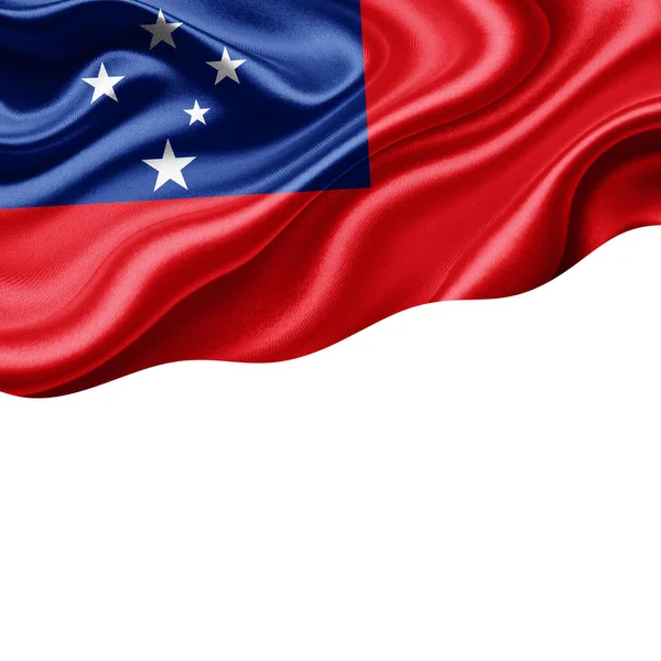 Samoa Vlag Van Zijde Met Copyspace Voor Tekst Afbeeldingen Witte — Stockfoto