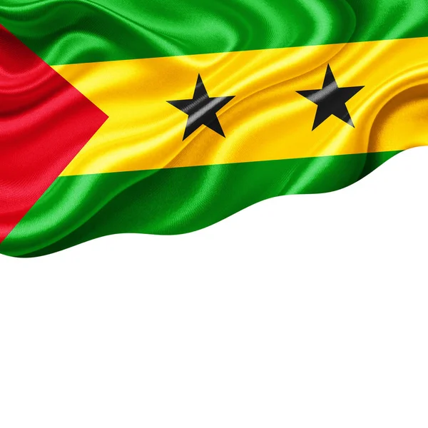 Sao Tome Flag Silk Copyspace Your Text Images White Background — 스톡 사진