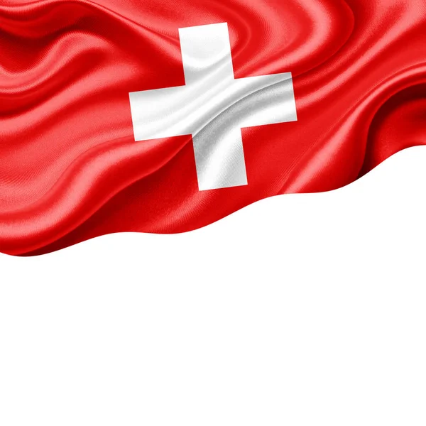 瑞士丝绸国旗 带有文字或图像的版权空间和白色背景 3D插图 — 图库照片