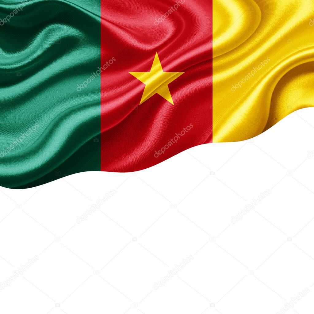 Cameroon flag of silk with copyspace for your text or images and white background-3D illustration