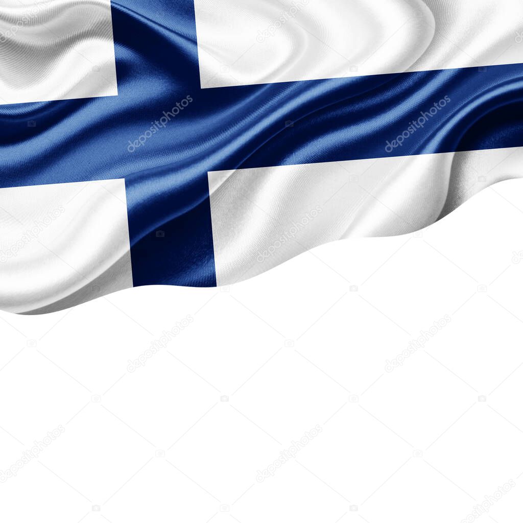 Finland flag of silk with copyspace for your text or images and white background-3D illustration