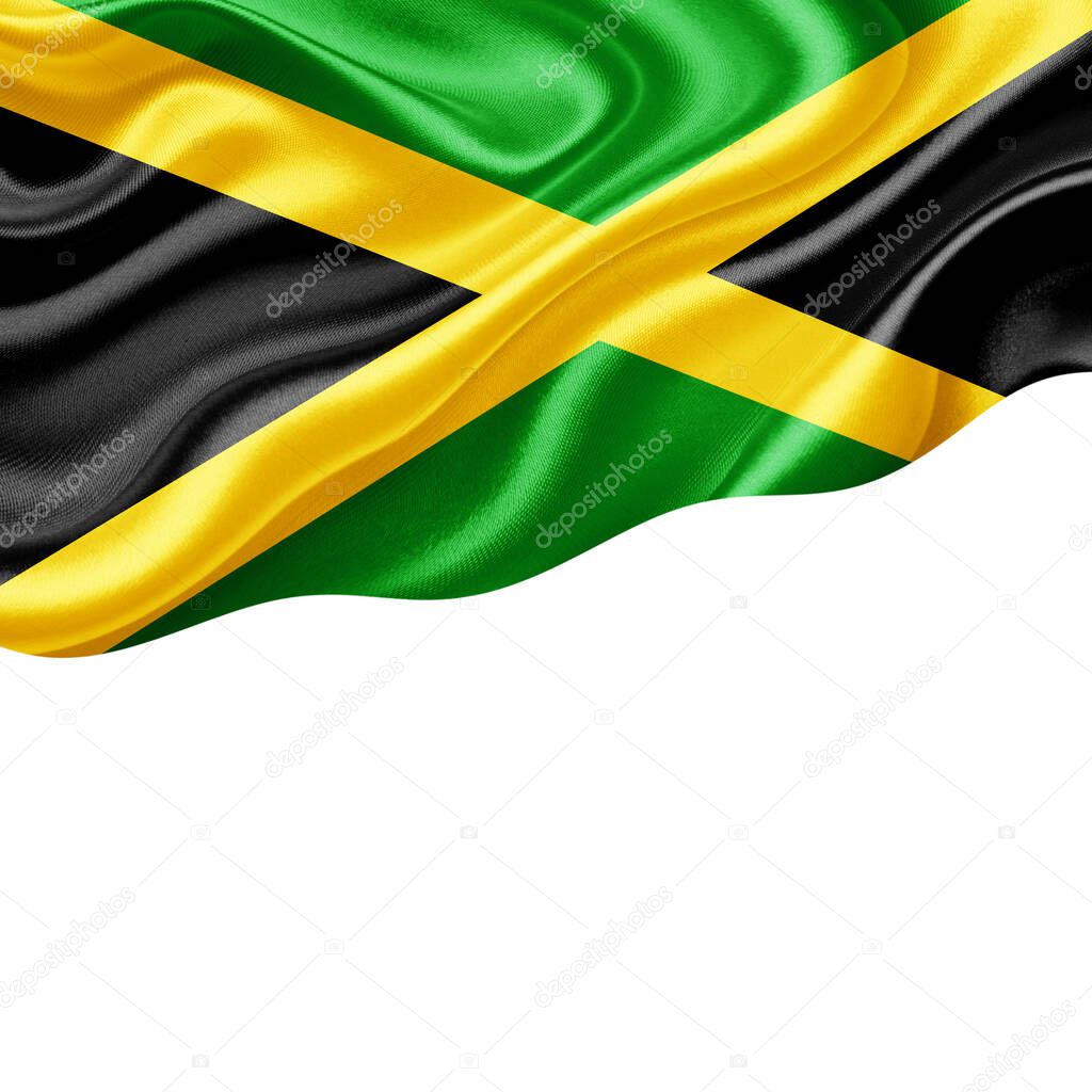 Jamaica flag of silk with copyspace for your text or images and white background-3D illustration