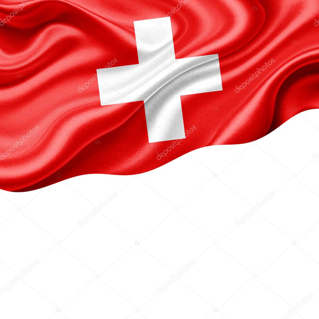 Switzerland flag of silk with copyspace for your text or images and white background-3D illustration