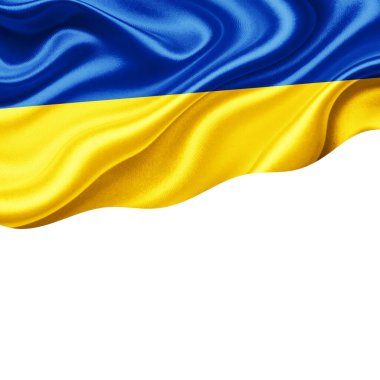 Metin veya resimleriniz için telif alanı ve beyaz arkaplan-3 boyutlu illüstrasyonla Ukrayna ipek bayrağı