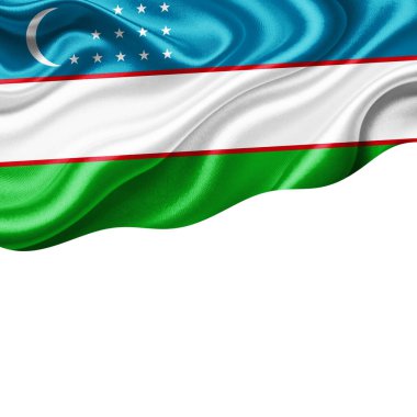 Metnin ya da resimlerin için telif alanı olan Özbekistan bayrağı ve beyaz arkaplan-3 boyutlu illüstrasyon