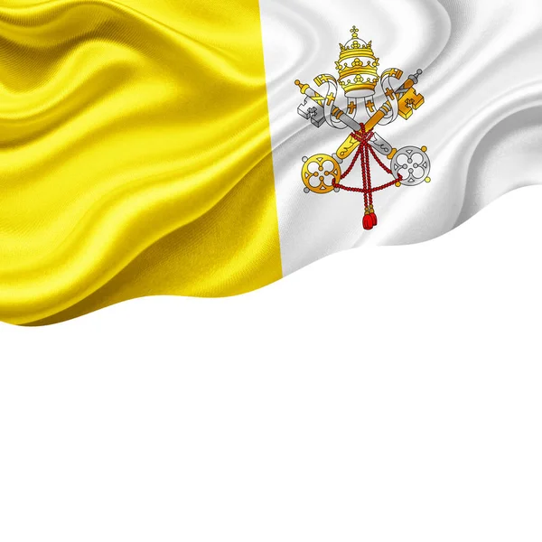 Флаг Ватикана Шелка Копирайтом Текста Изображений Белой Фоновой Иллюстрацией — стоковое фото